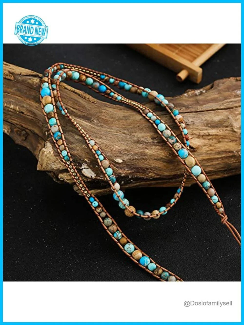 Handmade Natural Stone Leather Bead Wrap Bracelets - 36in Adjustable